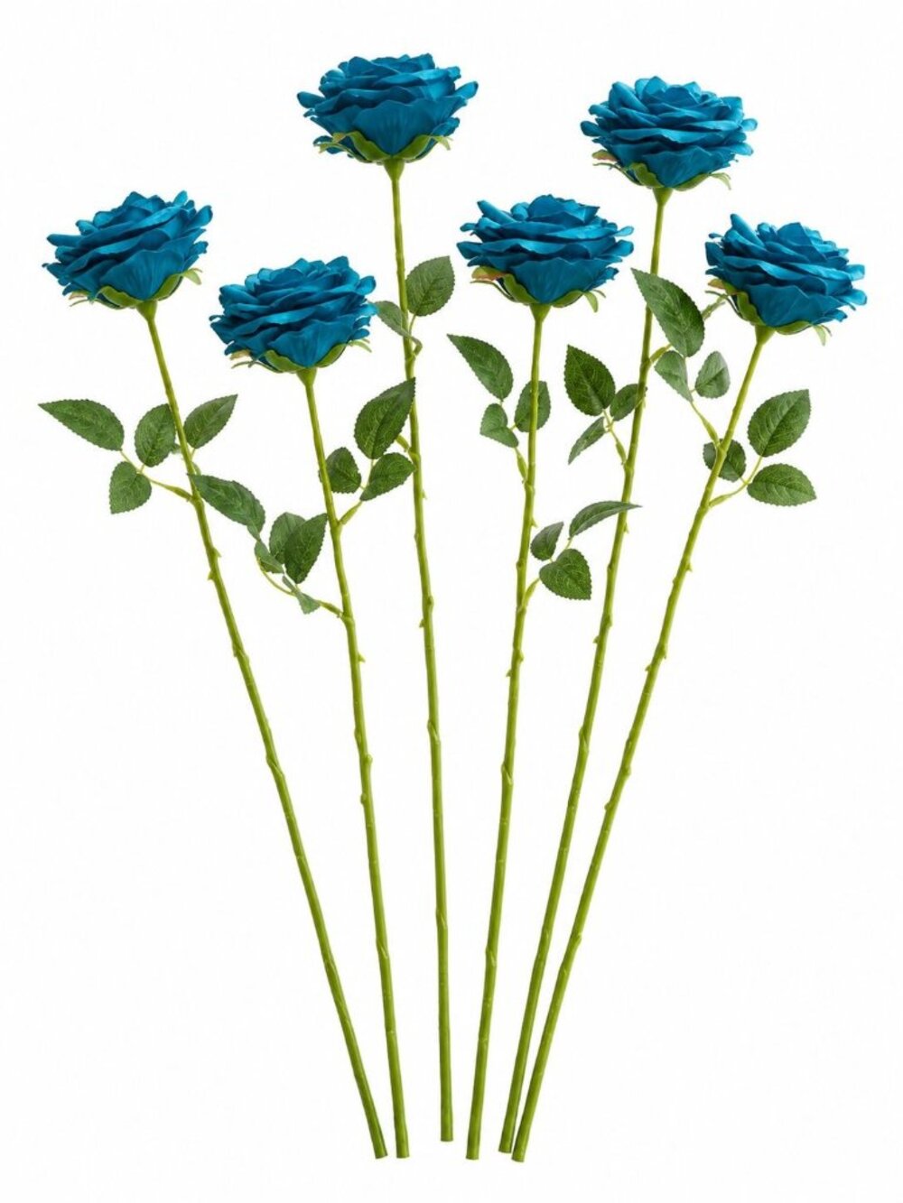 Peacock Teal Rose Stems Set of 6, 20 Inch Artificial Silk Flowers, Fall Wedding